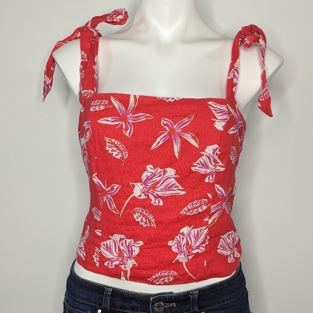 Joie Red Floral Tie-Shoulder Tank Top
